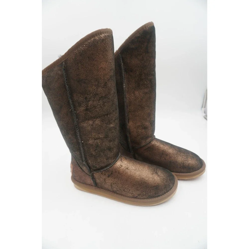 Australia Luxe Collective Metallic Bronze Sheepskin Winter Cozy Tall Boots Sz 10